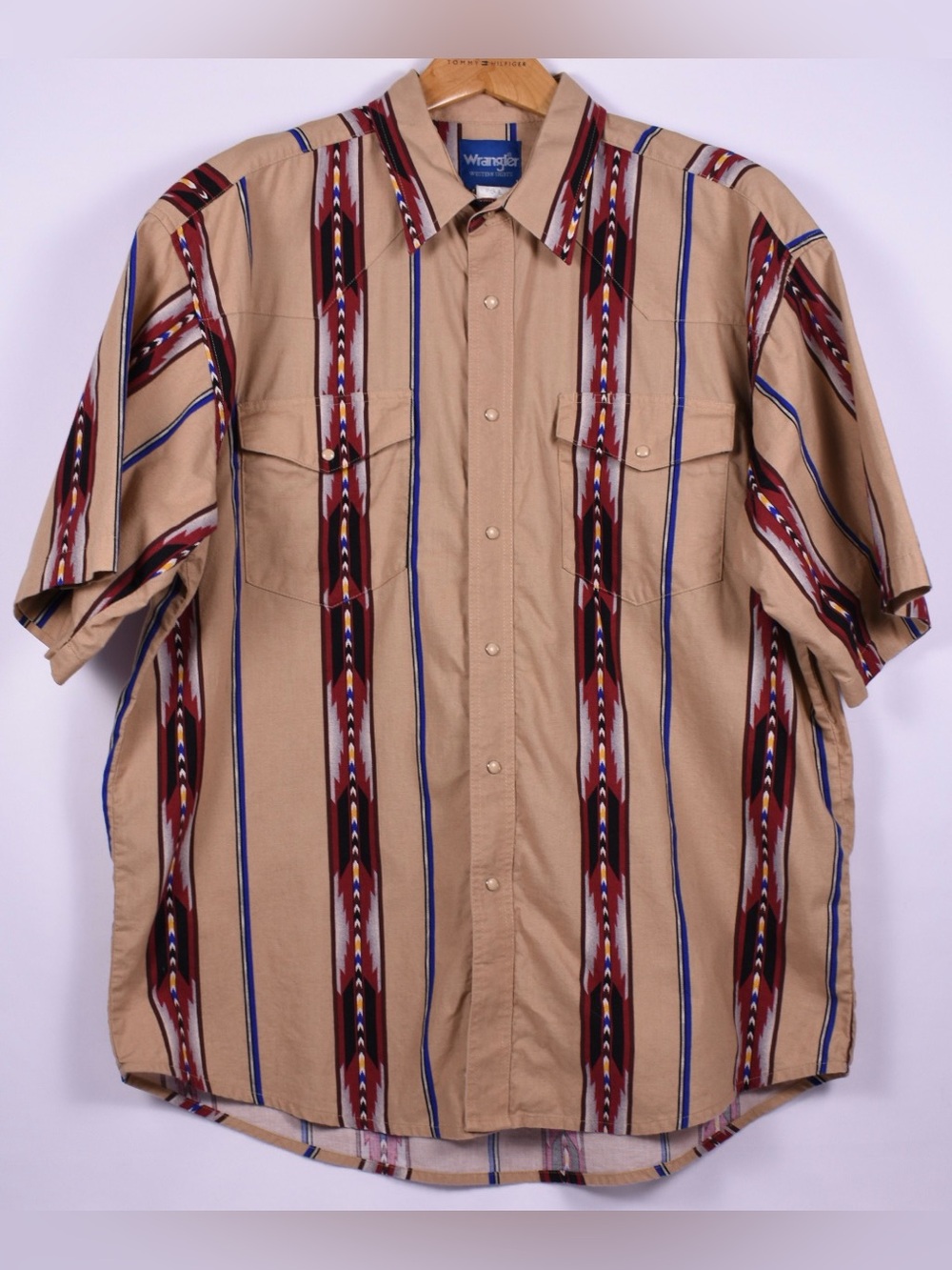 Wrangler Western Shirt XL Aztec Stripe Snap Button Tan